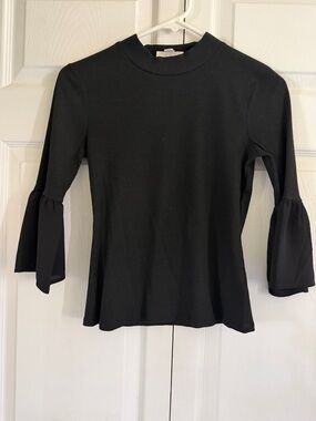 Women’s Black Bell Sleeve Top - Classic Ribbed Knit
